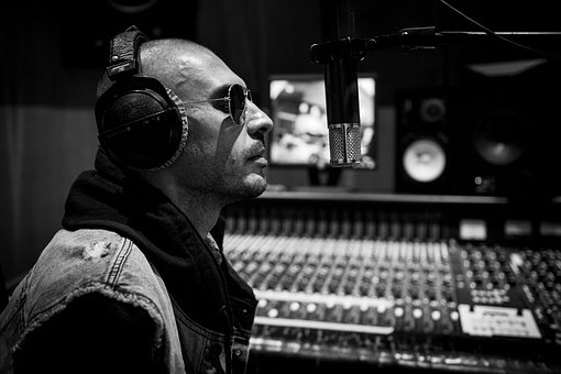musician in studio recording